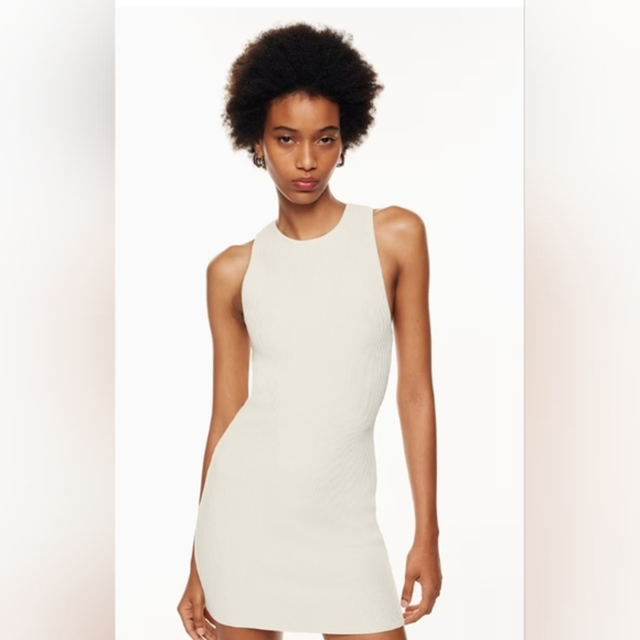 Babaton Aritzia | Beige Sculpt Rib Knit Racer Racerback Mini Dress | NWOT | SM - Picture 8 of 12